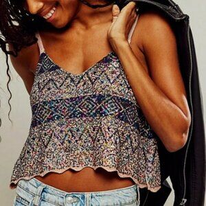 Free People Twilight Rose Combo Tank Sequin Crop Camisole in Pink and Blue XS